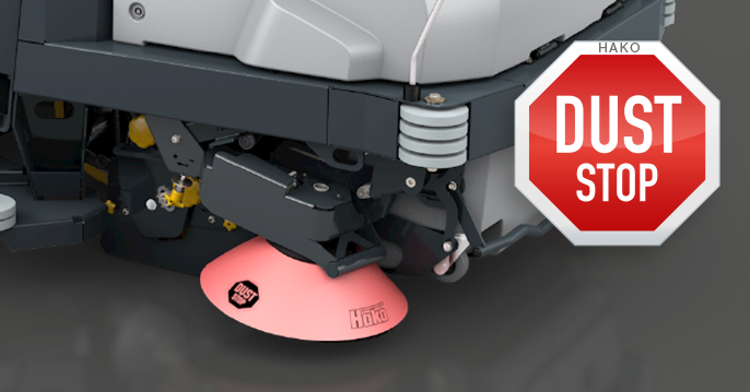 Reinigungsgerät mit Besenabdeckung zum Schutz vor Staub.